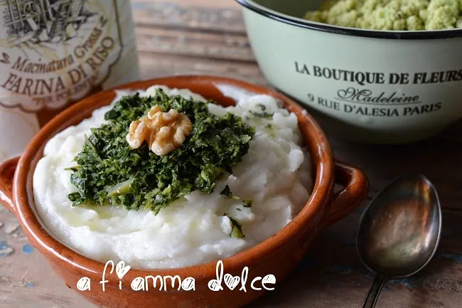 Polenta di riso con foglie di broccolo torbolano